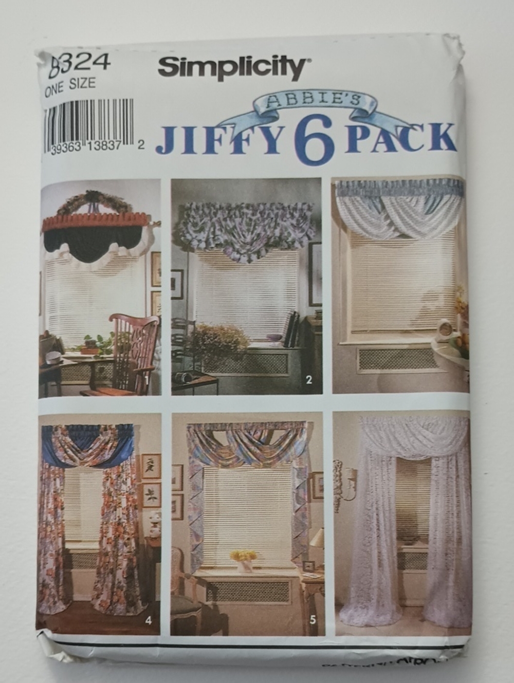 2/$15 VTG Simplicity 8324 Abbie's Jiffy 6 Pack Valances Uncut 039363138372 ©1993